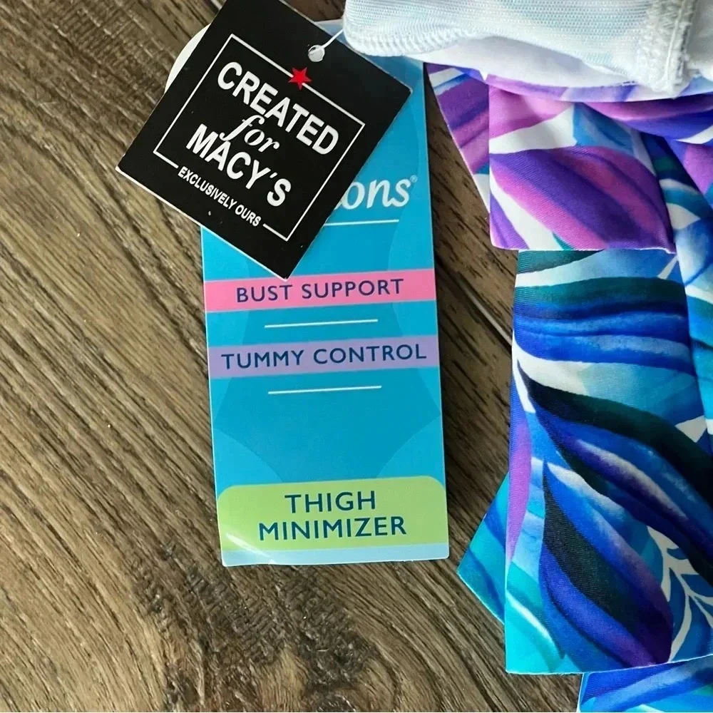 Swim Solutions OnePiece Swimsuit Multicolor Thigh Minimizer Tummy Control Size 8 - Picture 8 of 9